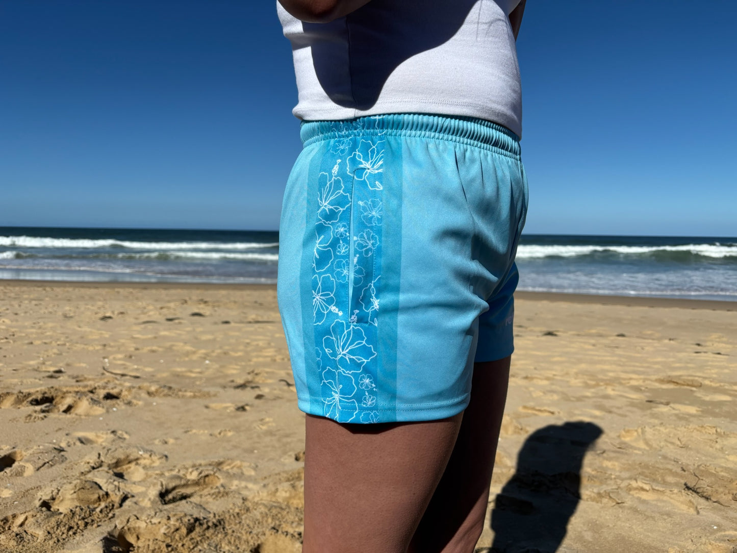 Hibiscus Reef Blue Footy Shorts